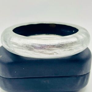 Alexis Bittar Vintage Silvery Exterior Black Interior Wide Bangle. Size 7 3/4